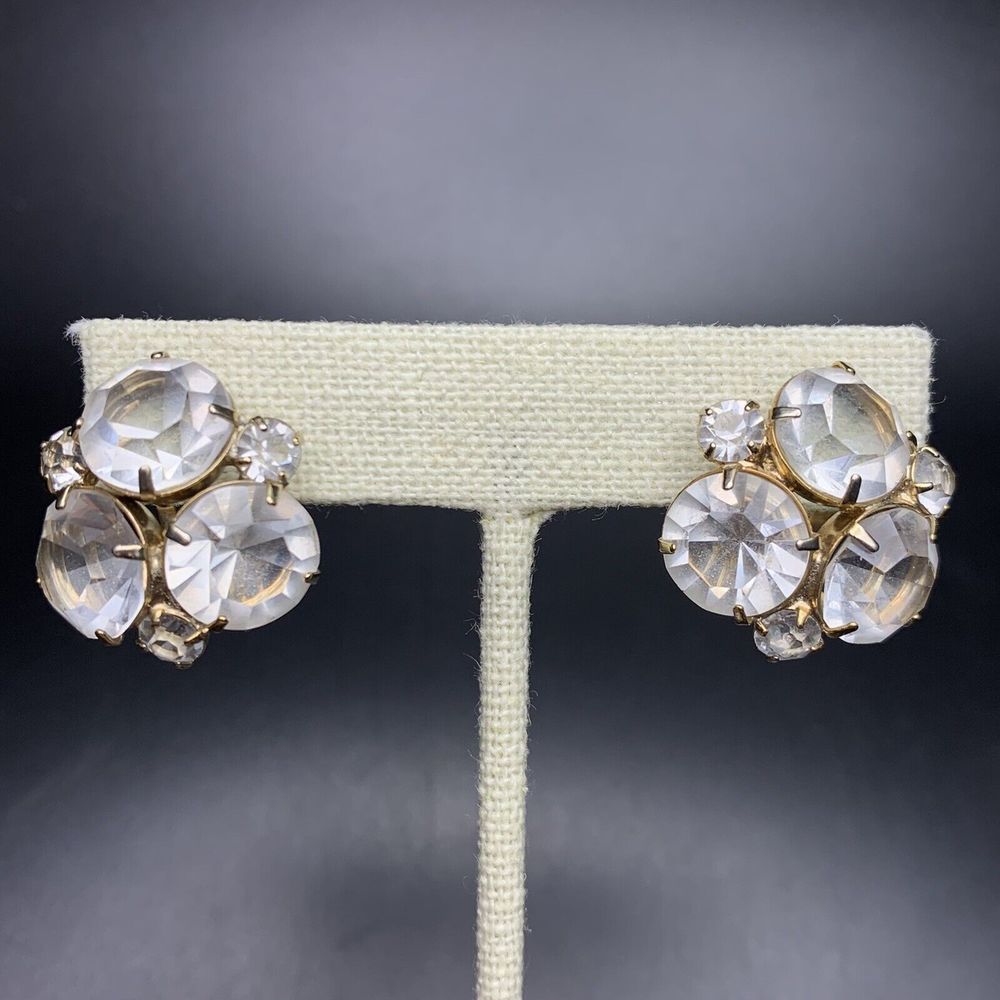 Clear Rhinestone Clip On Earrings Juliana ? Open Back Gold Tone Vintage